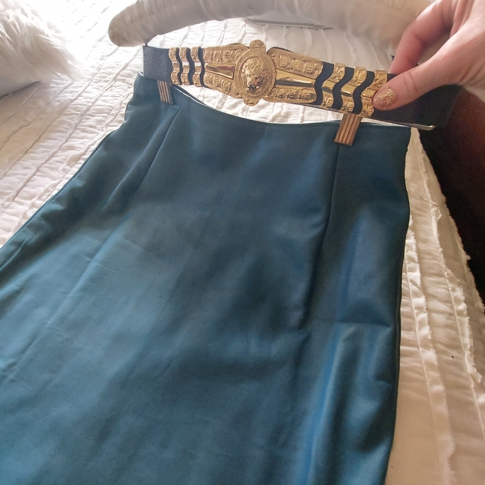 Real Leather blue vintage skirt